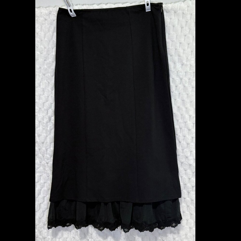 A New Day Women’s Lace Trim Midi A-Line Skirt - M - Black